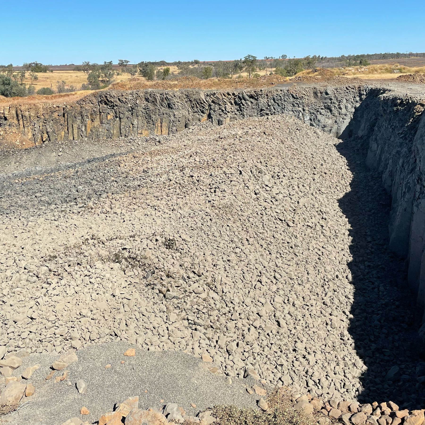 Blasted basalt in an open pit